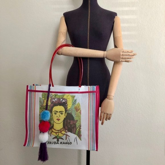 Frida Kahlo Market Tote Bag Made in Mexico w Tasse - Picture 2 of 6